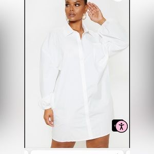 Nwt Prettylittlething plus white oversized puff sleeve shirt dress US22